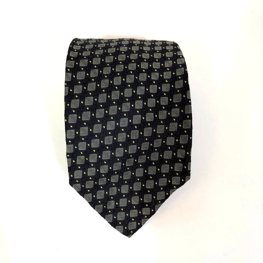 Robert Talbott Navy Blue Tie 100% Silk USA Made Geometric Squares Gray  Vintage